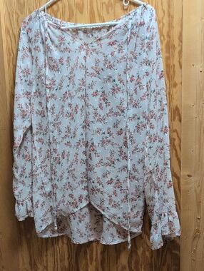 Womens Floral Long-Sleeve Blouse - Cream with Pink Floral